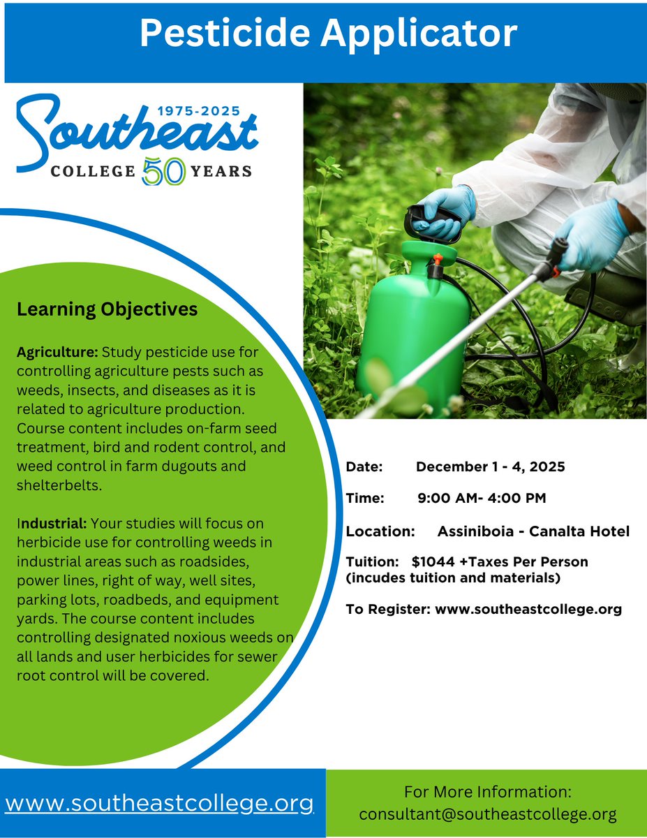 Upcoming programming at our Assiniboia Campus - Register today at southeastcollege.org/courses/pestic…