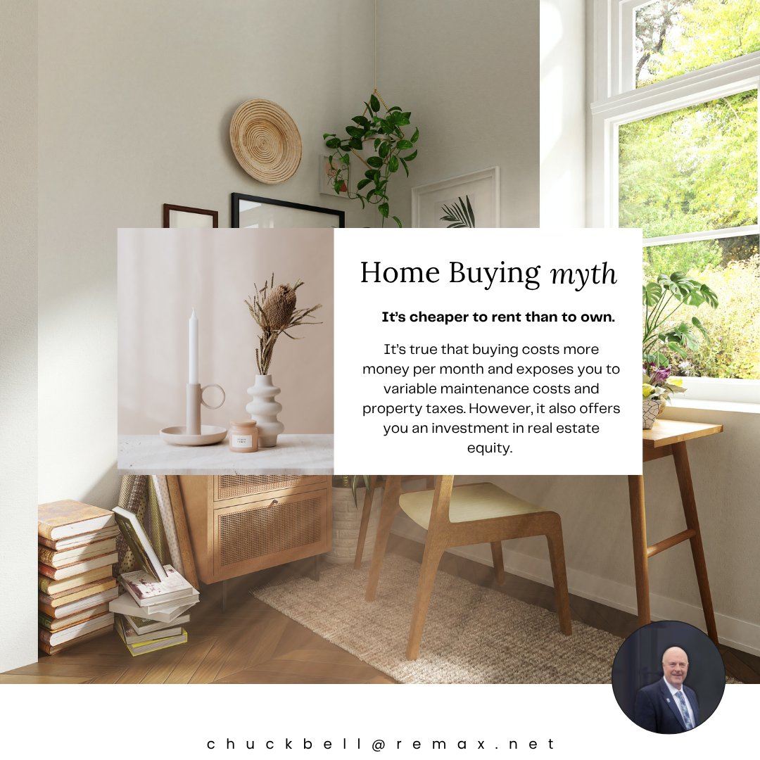 Chuck_Bell's tweet image. Many think renting is the affordable choice, but the real myth is believing it builds your future. Owning a home can lock in your costs, grow your equity.
 #HomeBuyingMyths #RentVsOwn #BuildEquity #InvestInYourFuture #RealEstateTips #FinancialFreedom