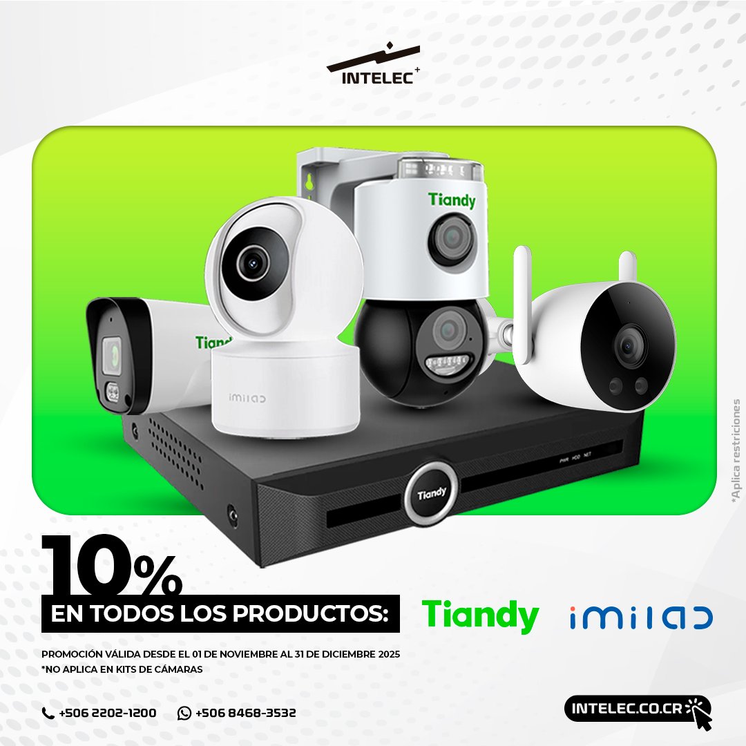 Intelec_CR's tweet image. ¡Oferta de Seguridad! 🚨 10% de Descuento en todos los productos Tiandy e Imilab en Intelec. Válido hasta el 31 de diciembre.

¡Asegure sus espacios con un gran precio! 📞 2202-1200 | 💬 8468-3532 
🔗 intelec.co.cr/cctv-intelec

#Tiandy #Imilab #CCTV