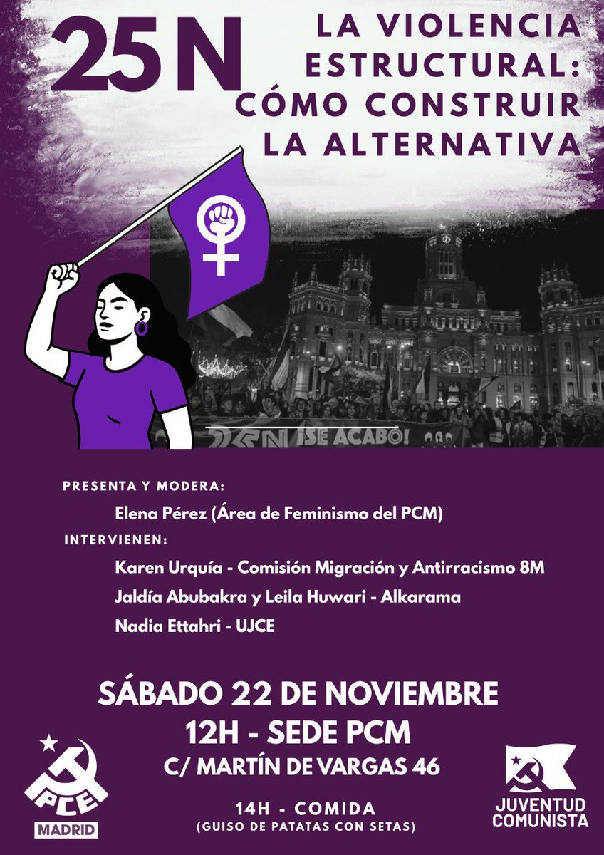 ♀️Os proponemos este acto sobre la violencia estructural para ir calentando la movilización feminista del 25N contra las violencias machistas.  Sábado 22 de noviembre a las 12h en nuestra sede regional 💜