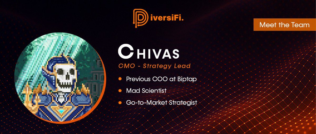 useDiversiFi's tweet image. Join us in welcoming @chivasweb3, our new CMO &amp;amp; Strategy Lead.

With experience as COO at Biptap and a reputation as a sharp go-to-market strategist (and certified mad scientist), he’s bringing the firepower to accelerate DiversiFi’s next chapter.

Big things ahead 🧡