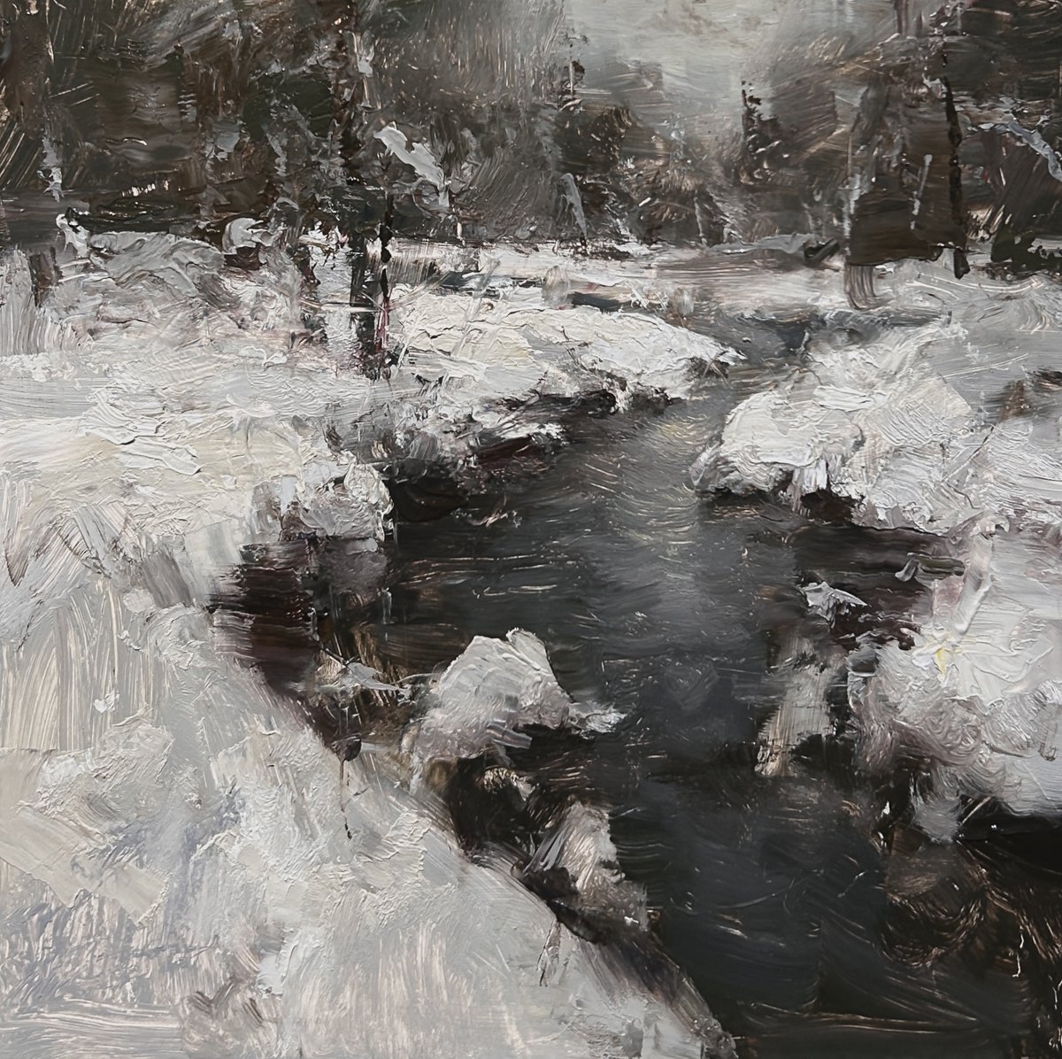 TadRetz's tweet image. &quot;Winter Creek&quot; 12x12in. oil on board.