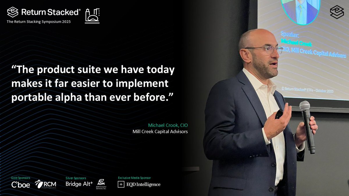 Michael Crook (<a href="/Realmwc/">Michael W Crook</a>), CIO of Mill Creek Capital Advisors, addresses how return stacking can be implemented in taxable advisor accounts — tackling tax drag, improving after-tax returns, and positioning portfolios for long-term outperformance.
#GetStacked2025