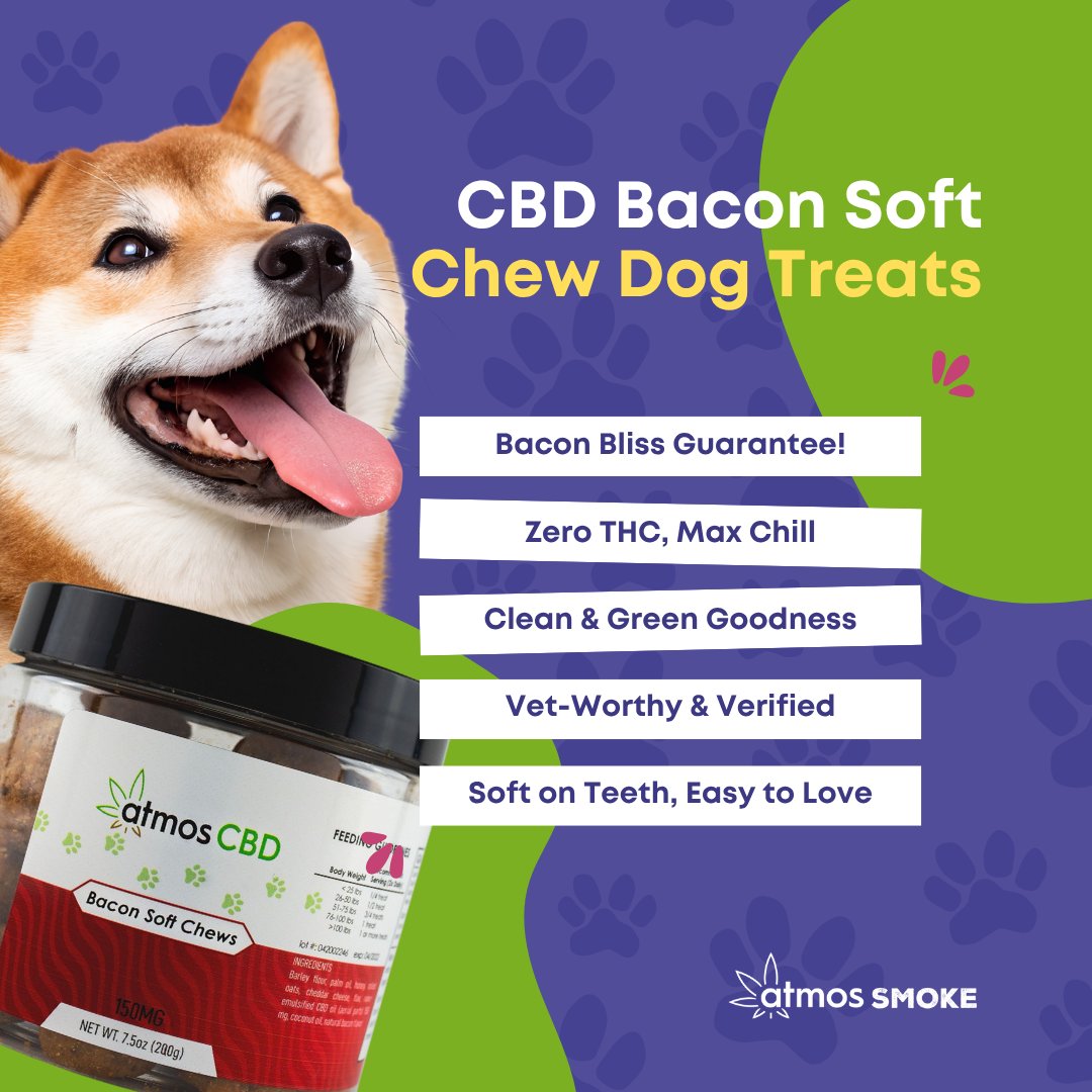AtmosCbd's tweet image. Two things your dog loves: BACON and feeling great. 🥓🐶 Our CBD Soft Chews combine irresistible flavor with calming support, making treat time the best time. No struggle, just smiles!

#CBDforDogs #BaconTreats #HappyPup #DogWellness #SoftChews