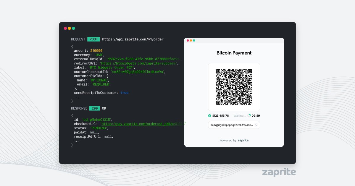 ZapriteApp's tweet image. For those looking for a more custom integration, our powerful API has everything you need …

✅ Sandbox / Test Payments
✅ Manage Contacts
✅ Create and query Invoices + Orders
✅ Automatic Emails / PDF Receipts

Learn more at api.zaprite.com