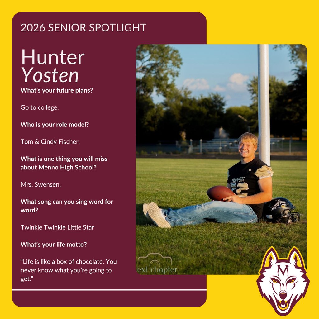 MennoWolves's tweet image. This week&apos;s Senior Spotlight is Hunter Yosten!