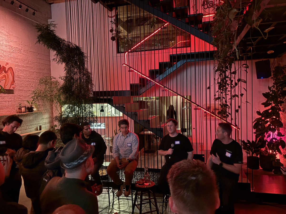 AssemblyAI's tweet image. The AssemblyAI team just wrapped an incredible back-to-back in SF: two nights of builders, founders, and pioneers pushing Voice AI forward.

Nov 12:  SF Voice AI Meetup @ Arcana SF 🎤 
Huge thanks to our panelists Indresh, Zach, and Ben, and our moderator, Ryan, for their…