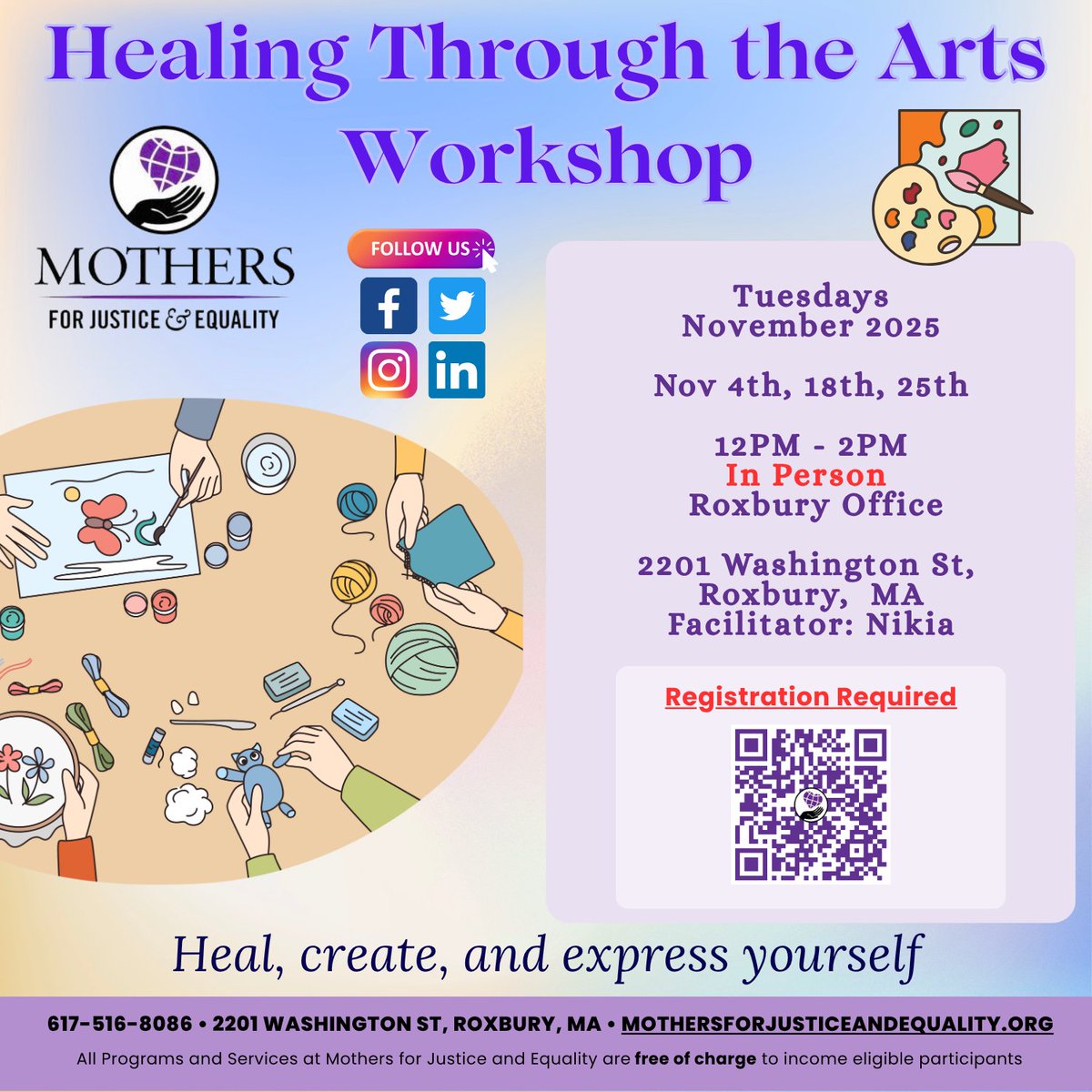 WeSayItsNotOkay's tweet image. 🎨 Healing through the Arts Workshop Week 2: Art as Expression – Painting Your Story. Use art to tell your story, express emotion &amp;amp; find healing through creativity. 💫
👉🏾mothersforjusticeandequality.org/events/nov2025…

#HealingThroughTheArts #ArtHealing #MJEempowerment