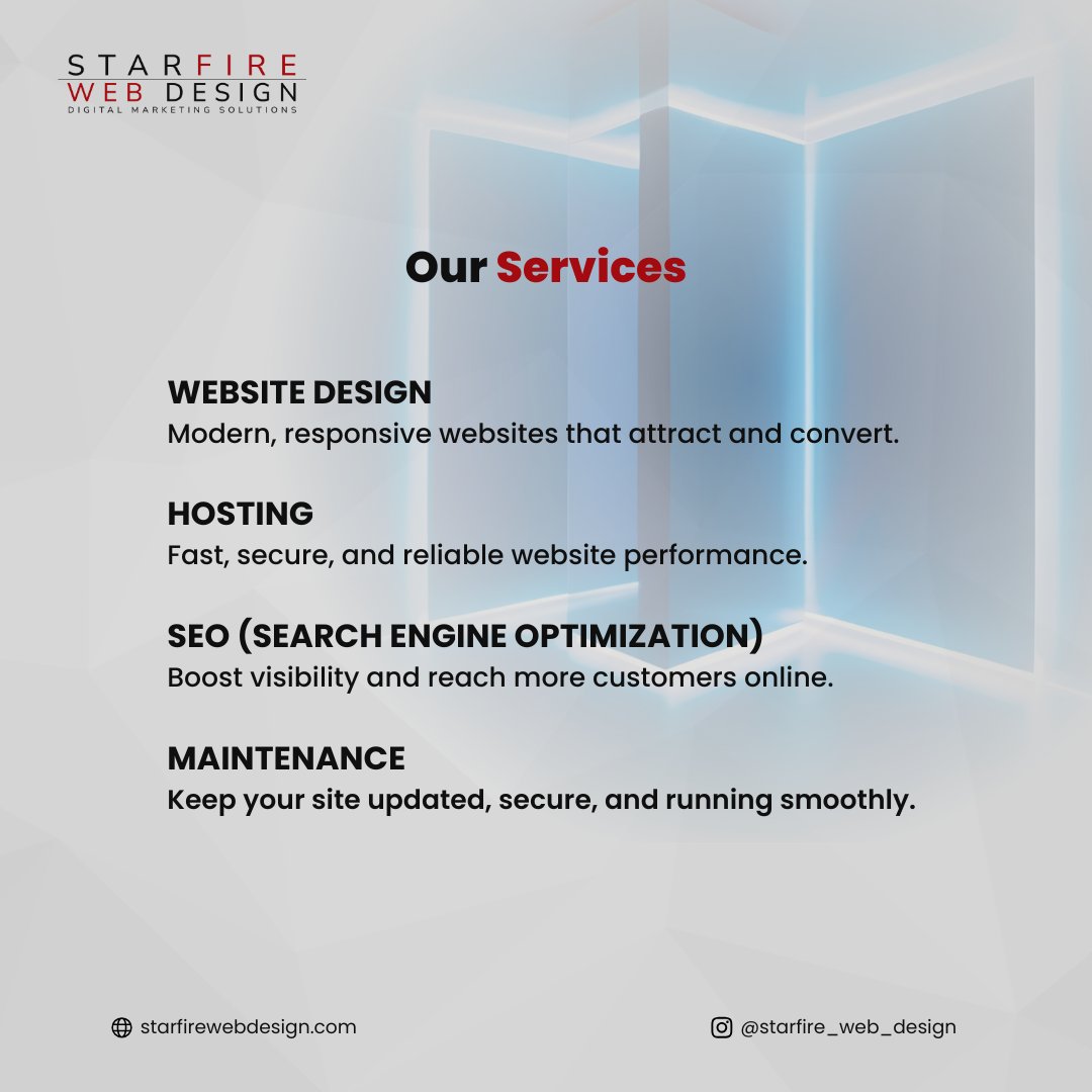 StarfireWeb's tweet image. 🌟 Starfire Web Design was built  to help business owners transform their websites into powerful growth tools.

Let’s make your website work harder for your business. 👇
zurl.co/BYVsE

#StarfireWebDesign #BusinessGrowth #WebDesign #SEO #OnlinePresence