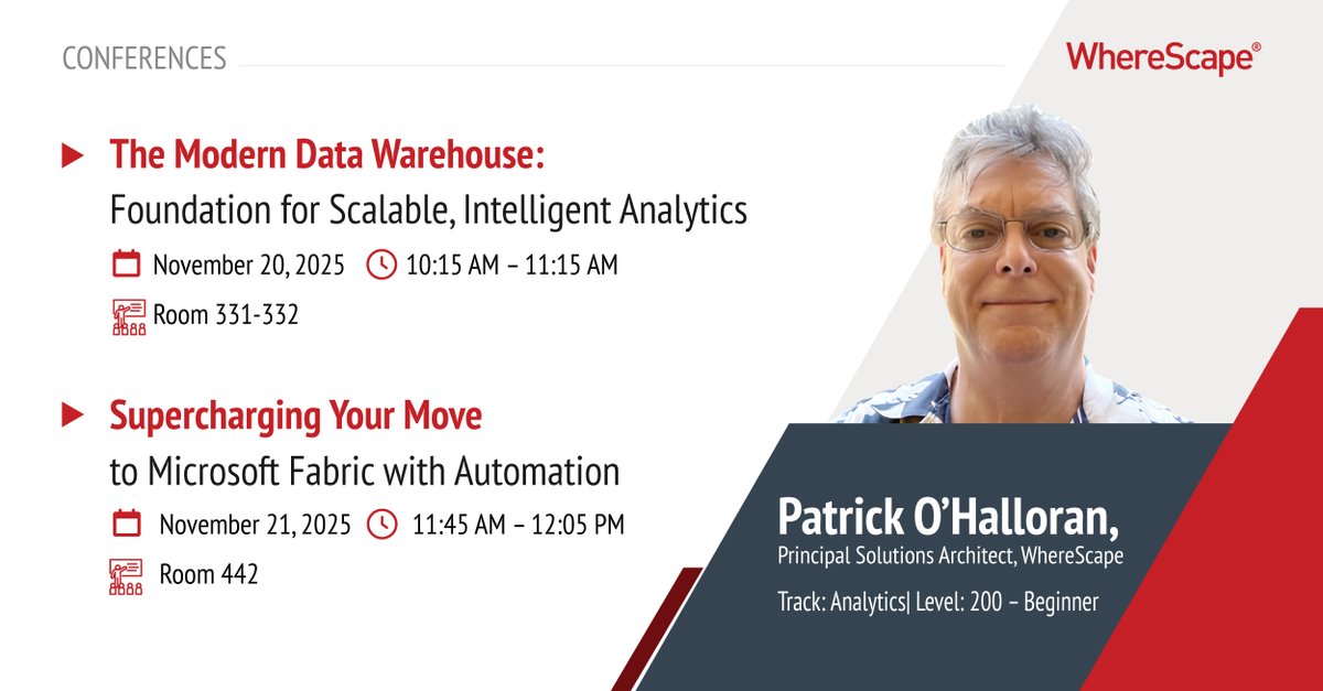 wherescape's tweet image. PASS Data Community Summit 2025 kicks off today! 🤩 Join us at Booth #421 to see how automation transforms data projects. Stop by for a demo and enter our raffle! #PASSDataCommunitySummit #PASS2025 #DataAutomation #DataEngineering #WhereScape