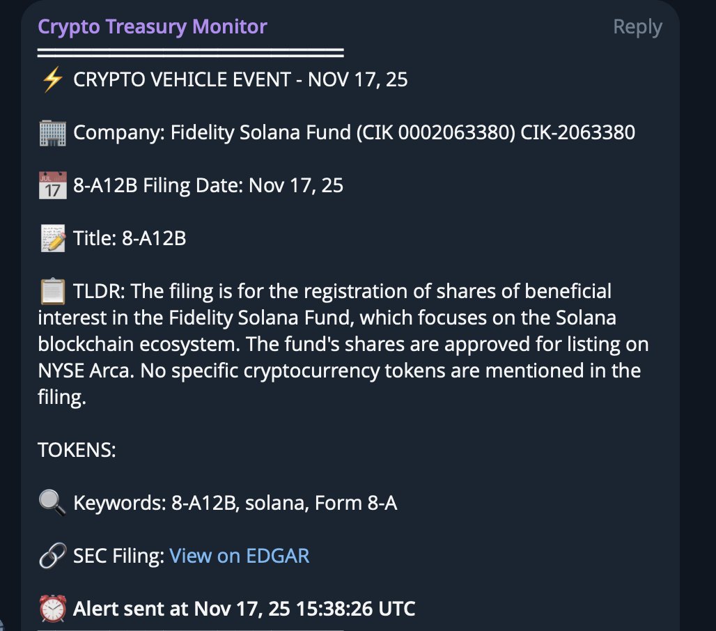 martypartymusic's tweet image. #Solana ETF News: @Fidelity @solana ETF files their 8-A12B to go live on the @NYSE.

sec.gov/Archives/edgar…