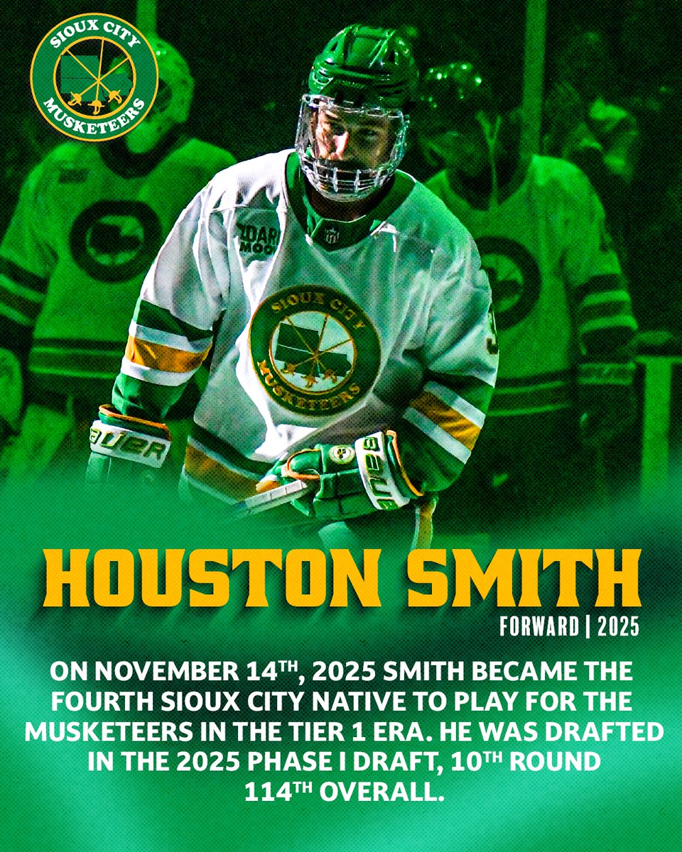 Musketeerhockey's tweet image. Make it now 4⃣ Siouxlanders that have worn the 🟢&amp;amp;🟡 in the Musketeers Tier 1 Junior era

#SCMusketeers | #USHL | #SiouxCity
