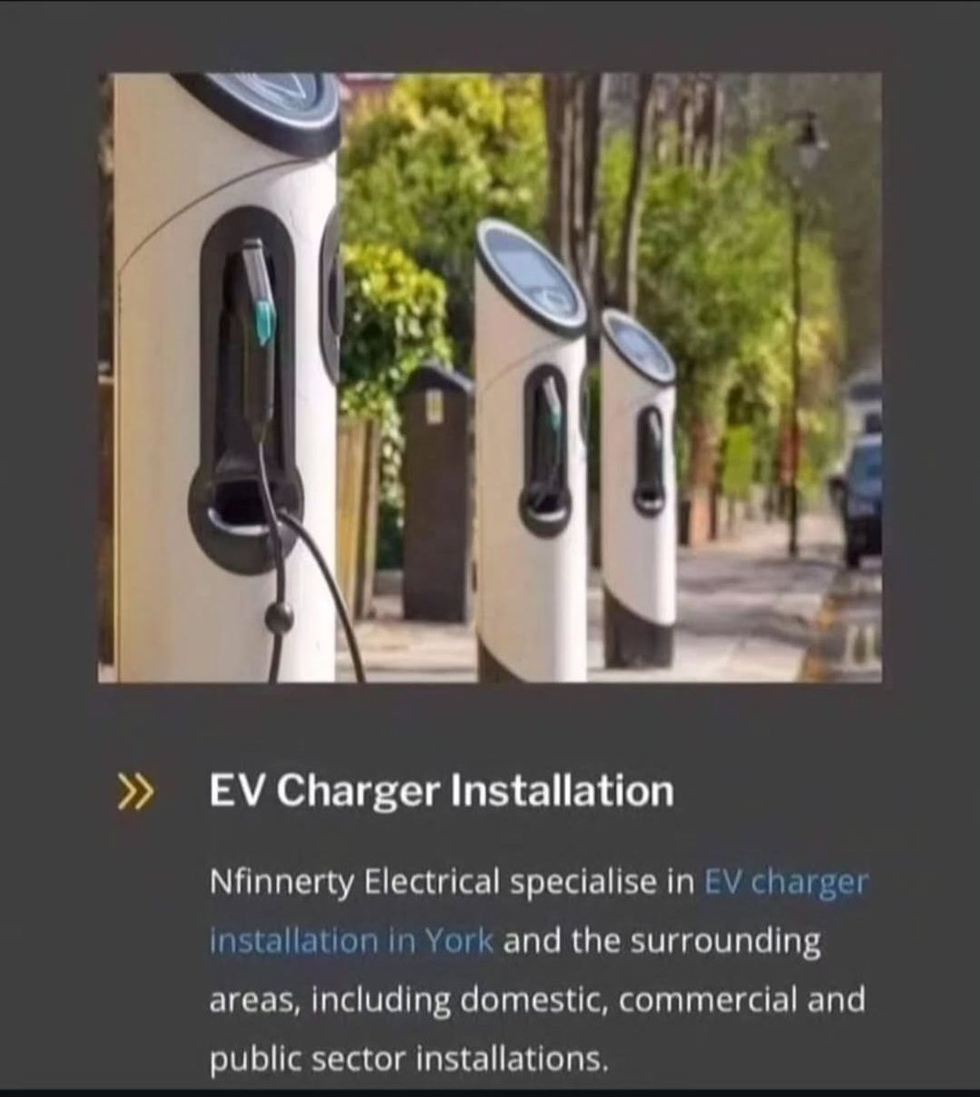 ⚡ EV Charger installations across York and surrounding areas.

We specialize in domestic, commercial and public-sector EV charging solutions — safe, reliable and fully certified.

Thinking about installing one? We can help.

Tel: 01904202234
Email: Neil@nfinnertyelectrical.com