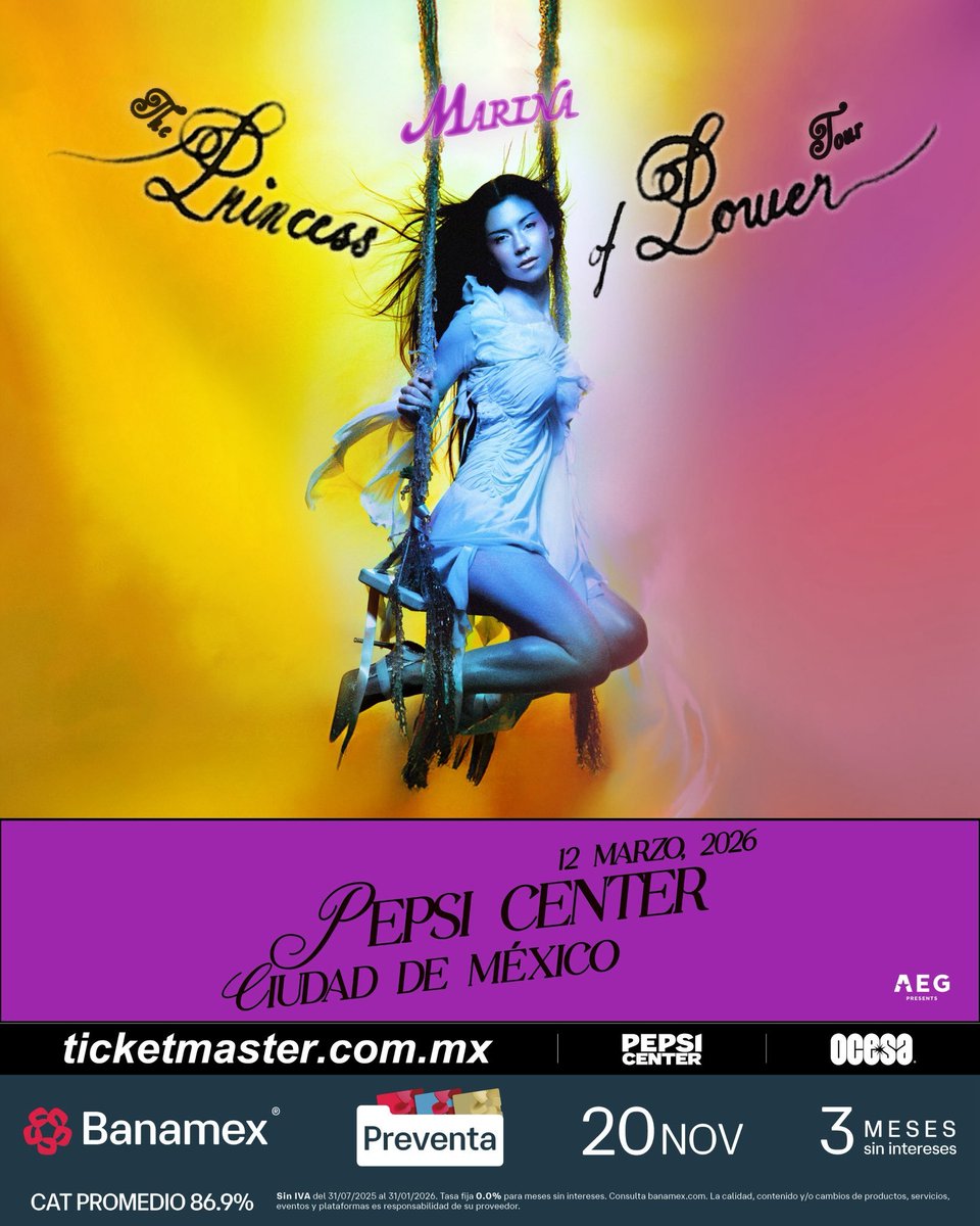 mx_tickets's tweet image. ⭐️⭐️MARINA - Princess of Power⭐️⭐️

🎟️Preventa Banamex 20 de noviembre
🔗LINK: sovrn.co/11kb516
🚨Se llevará a cabo en el Pepsi Center WTC no en el Metropolitan!!

#marina #ticketmaster #boletos #ticketsmx
