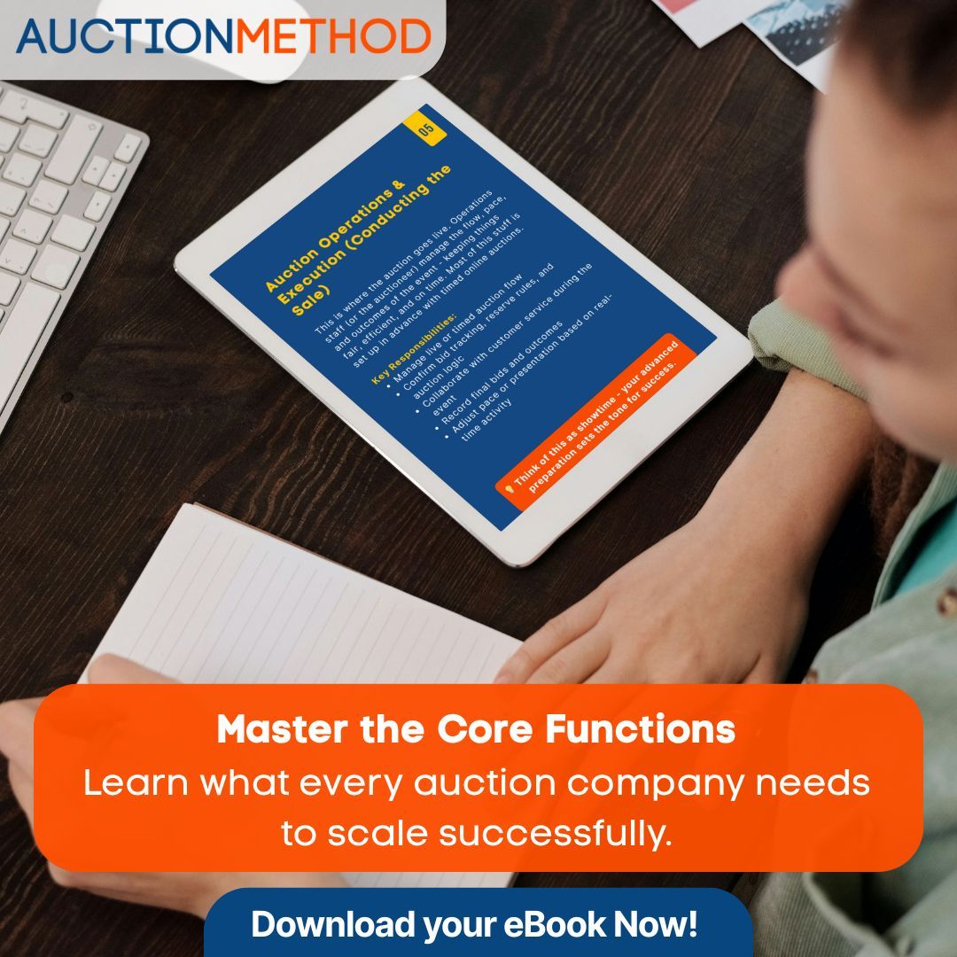 AuctionMethod's tweet image. Running an auction company takes more than bids. From consignment to compliance, discover the core functions that drive scalable growth in our free eBook: The Core Function of an Auction Company.
Download your eBook: auctionmethod.com/the-core-funct… 
#auctioneer