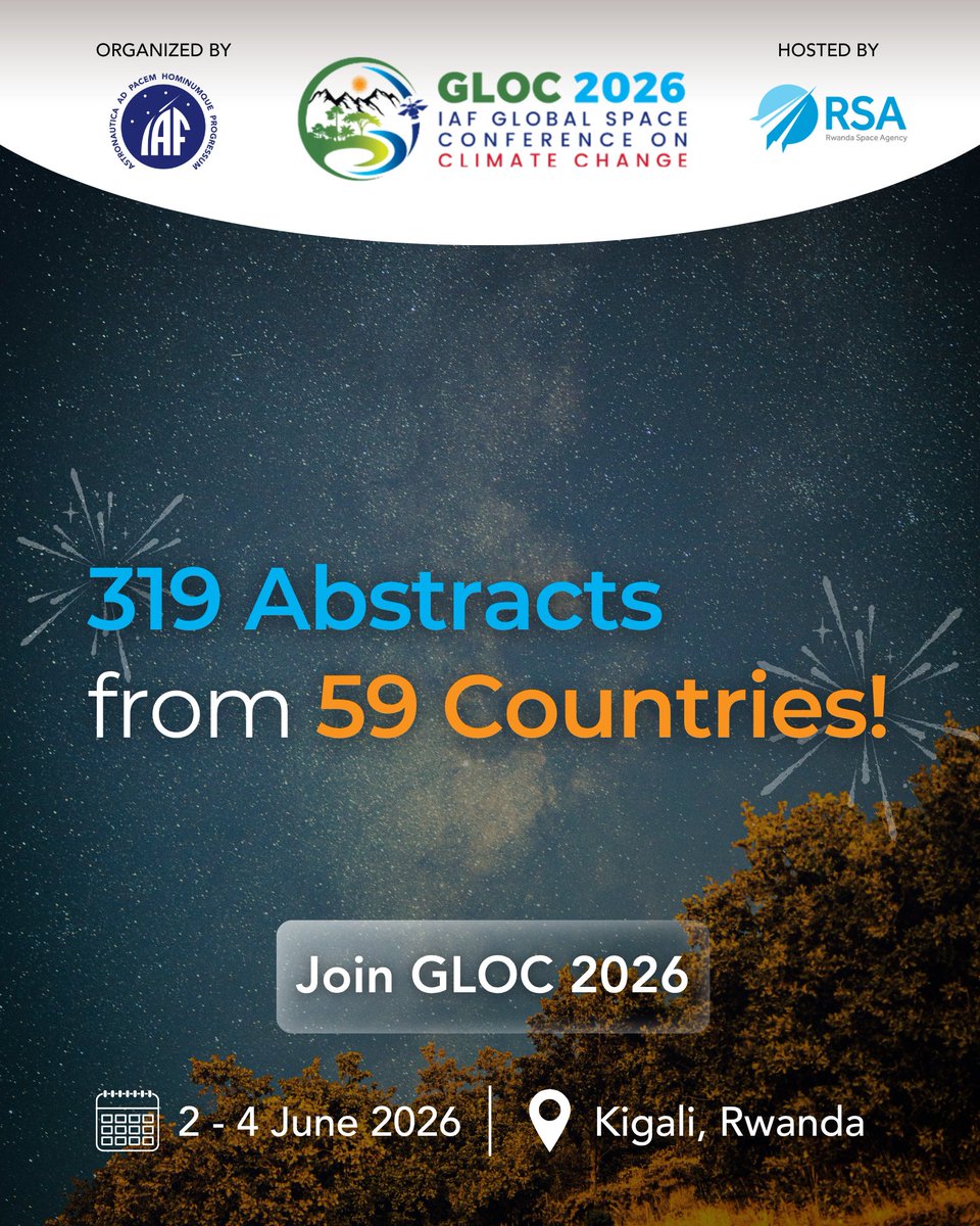The response to the GLOC 2026 Call for Abstracts has been incredible! 

We are thrilled to announce that 319 abstracts from 59 countries covering all continents have been submitted for the 2nd IAF Global Space Conference on Climate Change.

More info ➡️ iafastro.org/events/global-…