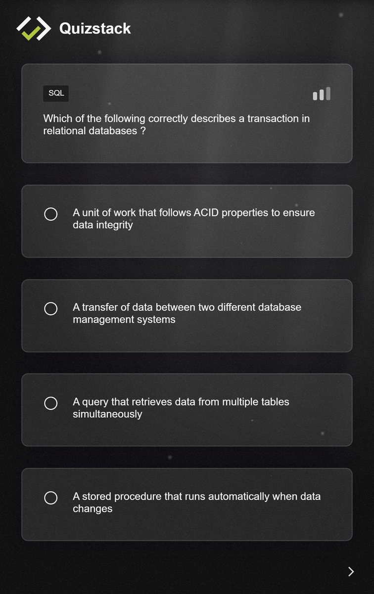 quizstackapp's tweet image. Are you familiar with databases ?

Discover more SQL tips on quizstack.io ✅