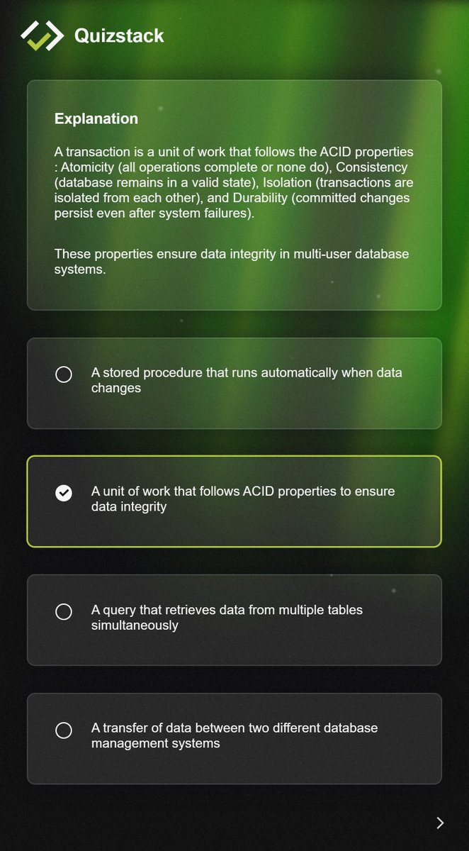 quizstackapp's tweet image. Are you familiar with databases ?

Discover more SQL tips on quizstack.io ✅