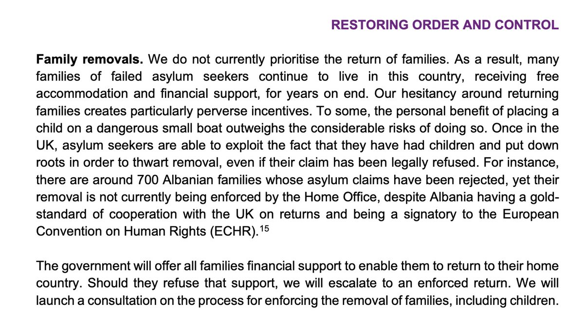 The Home Office confirms that its plans for forced returns will include families with children.

If they refuse to leave then "we will escalate to an enforced return"
