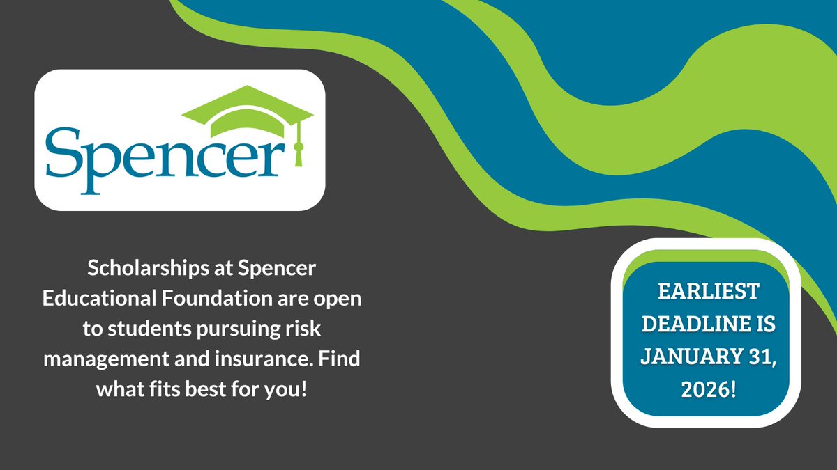 Pursuing of a career in risk management, insurance, or actuarial science? The Spencer Educational Foundation Scholarships are now open! These awards support undergraduate students at accredited U.S. and Canadian colleges who are pursuing industry careers.

spencered.org/scholarships