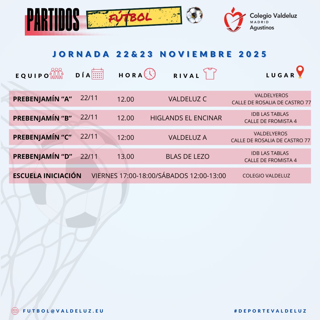 ⚽️⚽️ Partidos de #fútbol del 22 de noviembre. <a href="/DeporteValdeluz/">Deportes Colegio Valdeluz</a>