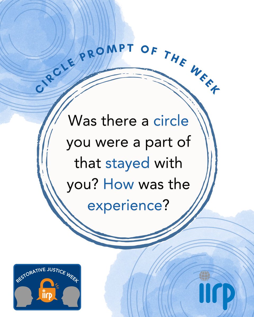 iirpgradschool's tweet image. ⚖️ This weeks circle prompt highlights #RestorativeJusticeWeek and allows us to reminisce on powerful past circles.

💙 Proactive circles BUILD community; they allow us to express our feelings and truly hear one another.

#IIRP #RestorativePractices #Trust #Connection #LifeSkills