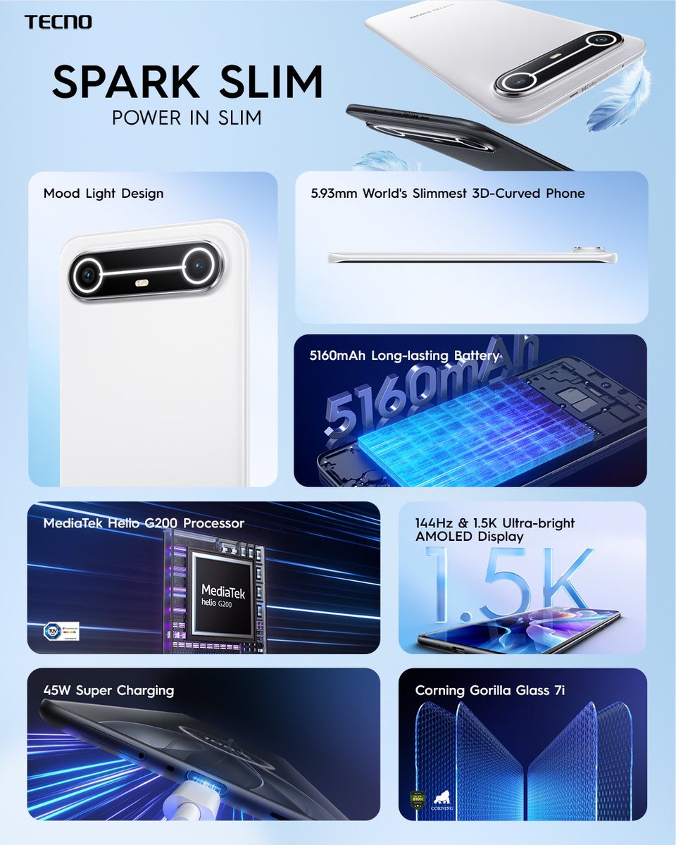 TECNOMobileNG's tweet image. All the reasons the SPARK Slim is worth having in one glance. 

Which of these specs do you like the most? 

#SPARKSlim #PowerInSlim #SPARK40Series