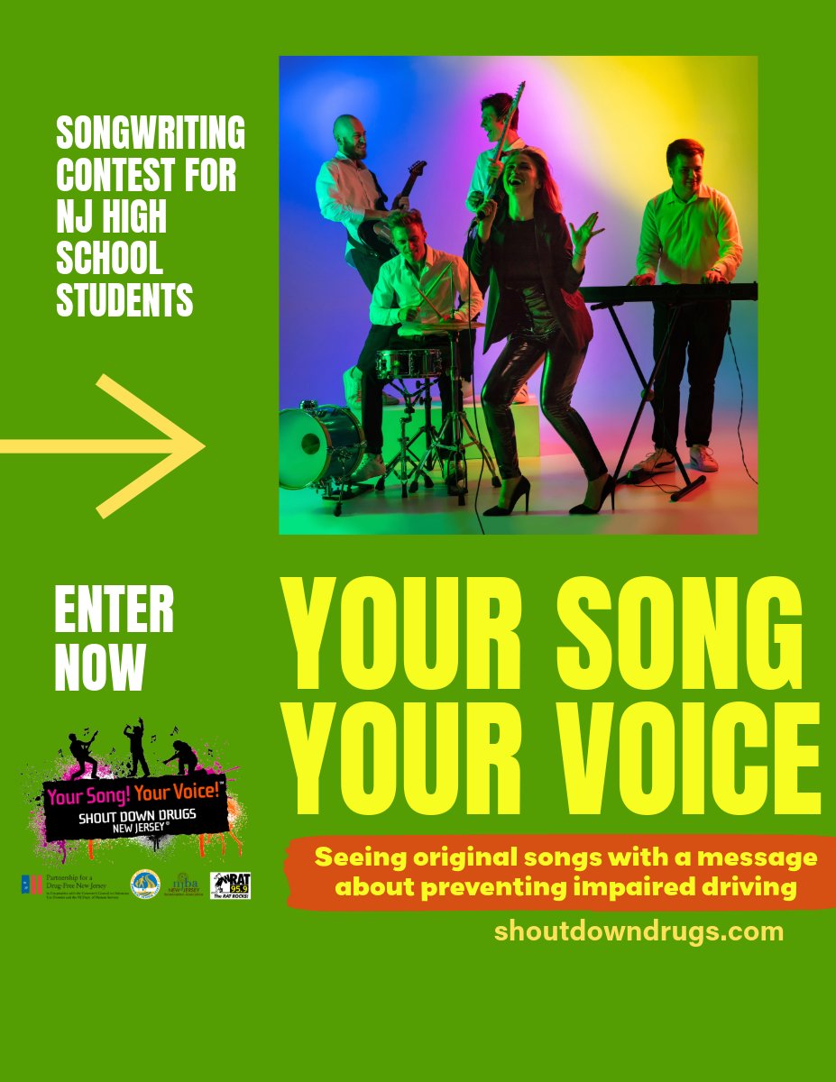 If you can you write a song with a prevention message about impaired driving AND you're a New Jersey high school student (Grades 9-12), then you should enter YOUR SONG YOUR VOICE, our songwriting competition. You could win a cash prize! #yoursongyourvoice #songwritingcompetition
