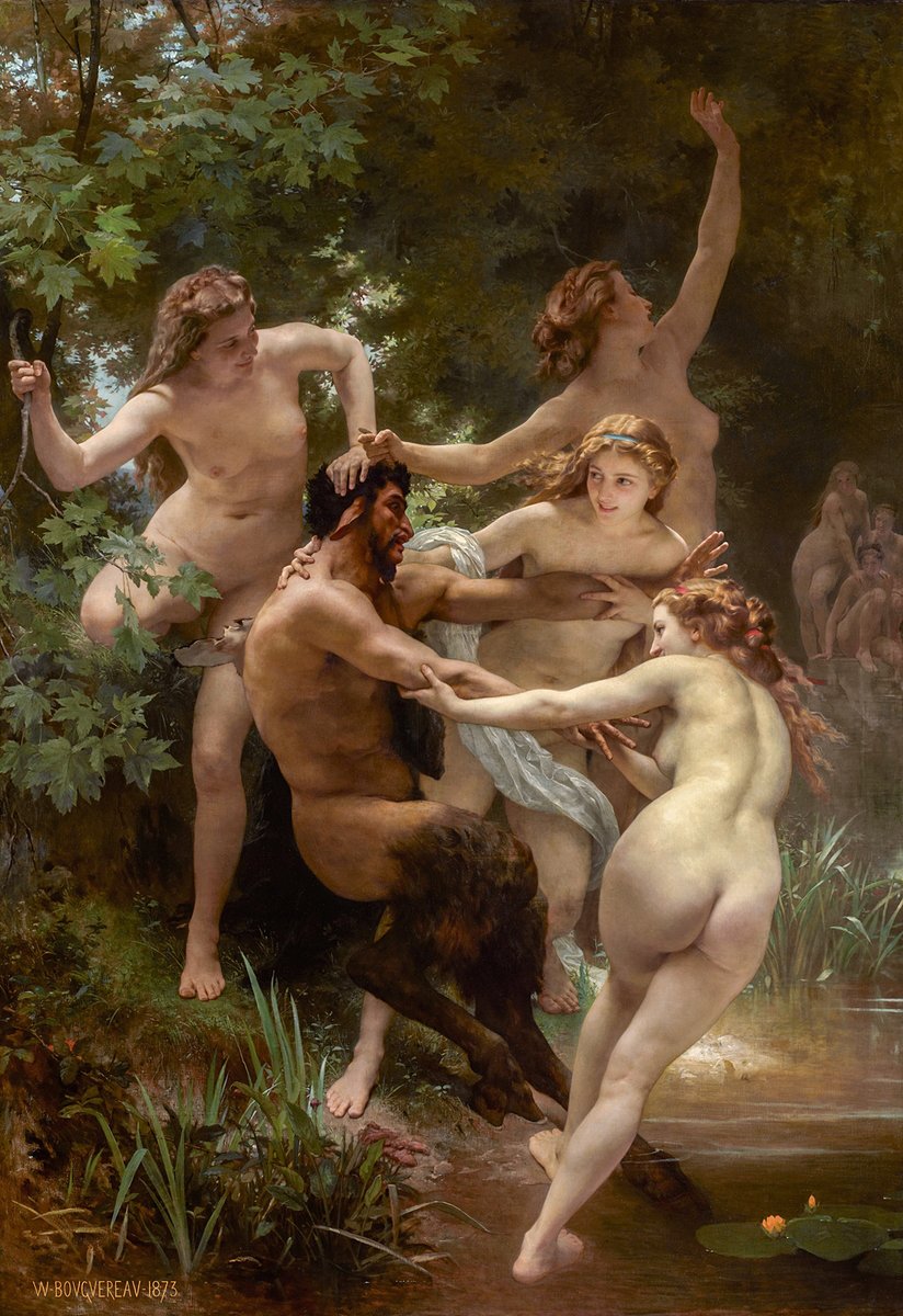 ServingArt's tweet image. Nymphs and Satyr, (1873) — by William Bouguereau.
