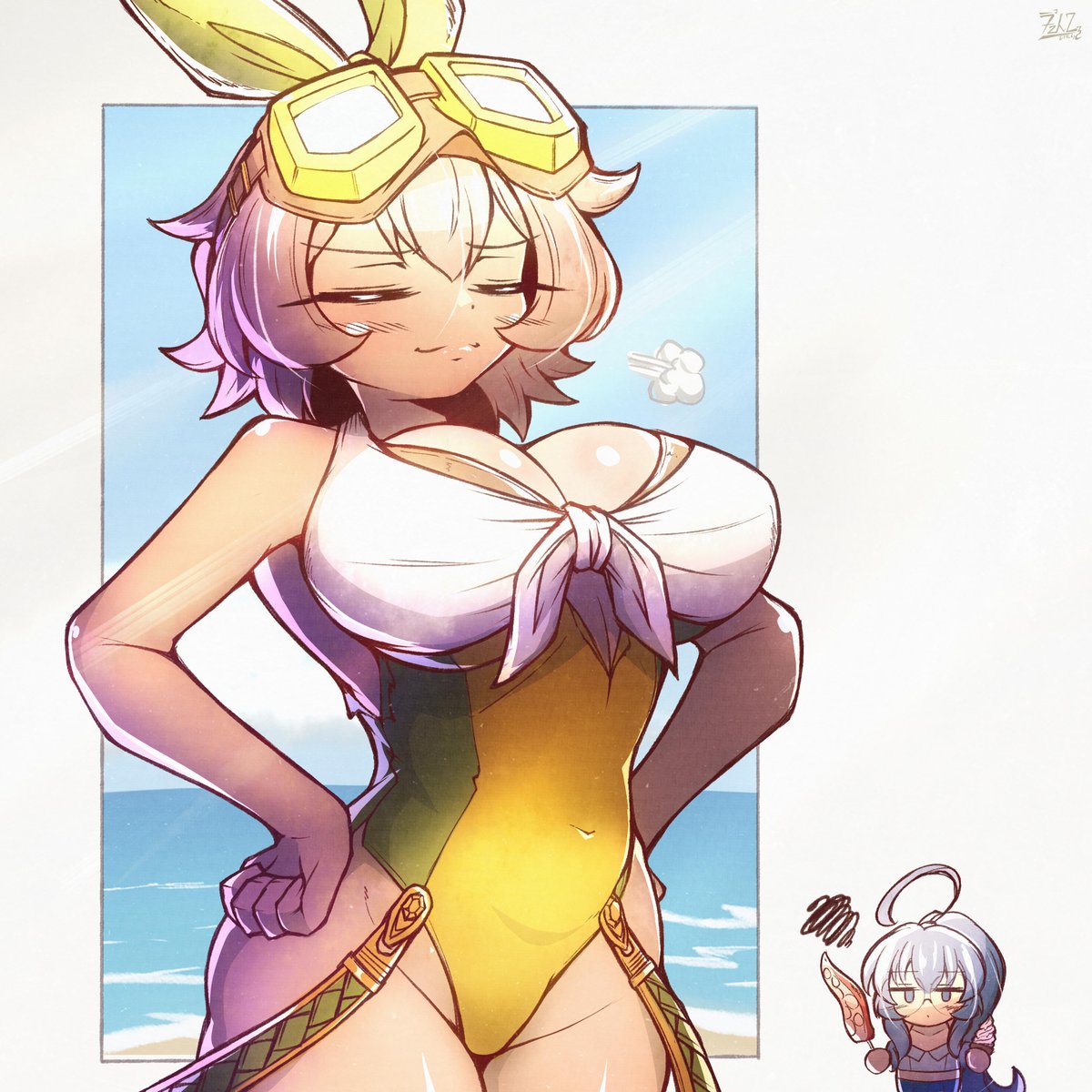 richter_h_'s tweet image. Welcome new followers!

I&apos;m mostly doing OC art stuff centered around the gunlance-toting steak-loving lager-chugging laser-tanking Hazel, along with the rest of &quot;Croissant Trio.&quot;

I also do some fanart stuff as well sometimes, courtesy of Sweetroll Haven Club.

Nice to meet ya!