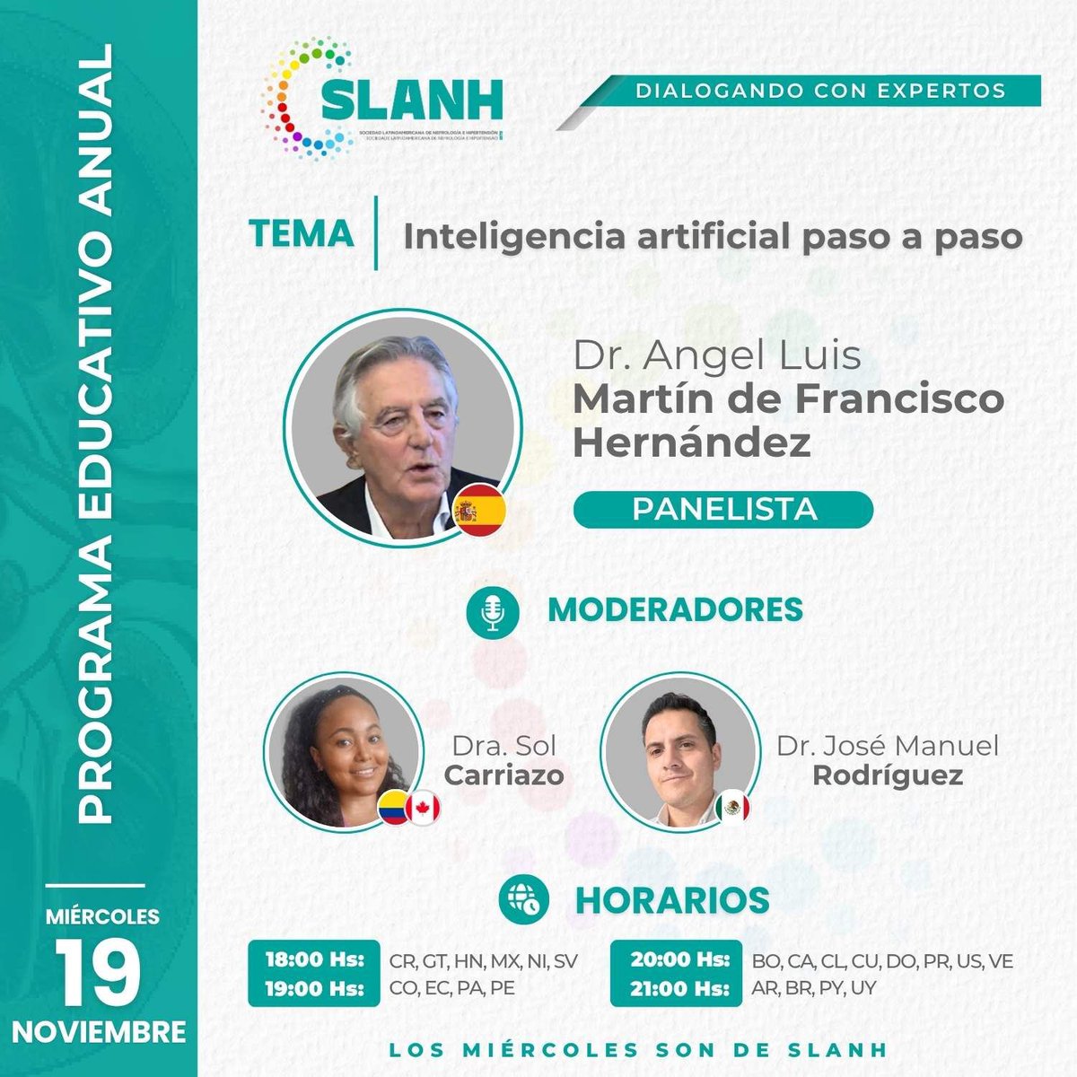 ✅ PROGRAMA EDUCATIVO ANUAL DIALOGANDO CON EXPERTOS SLANH

🚀 Tema: Inteligencia artificial paso a paso

🗓️ Miércoles 19 de noviembre de 2025
🕖 19:00 Hs: 🇵🇦 PA
✅ REGISTRATE AQUI: bit.ly/slanh19noviemb…

🌐 slanh.net
#slanh #soynefrólogo #soyslanh #hipertension