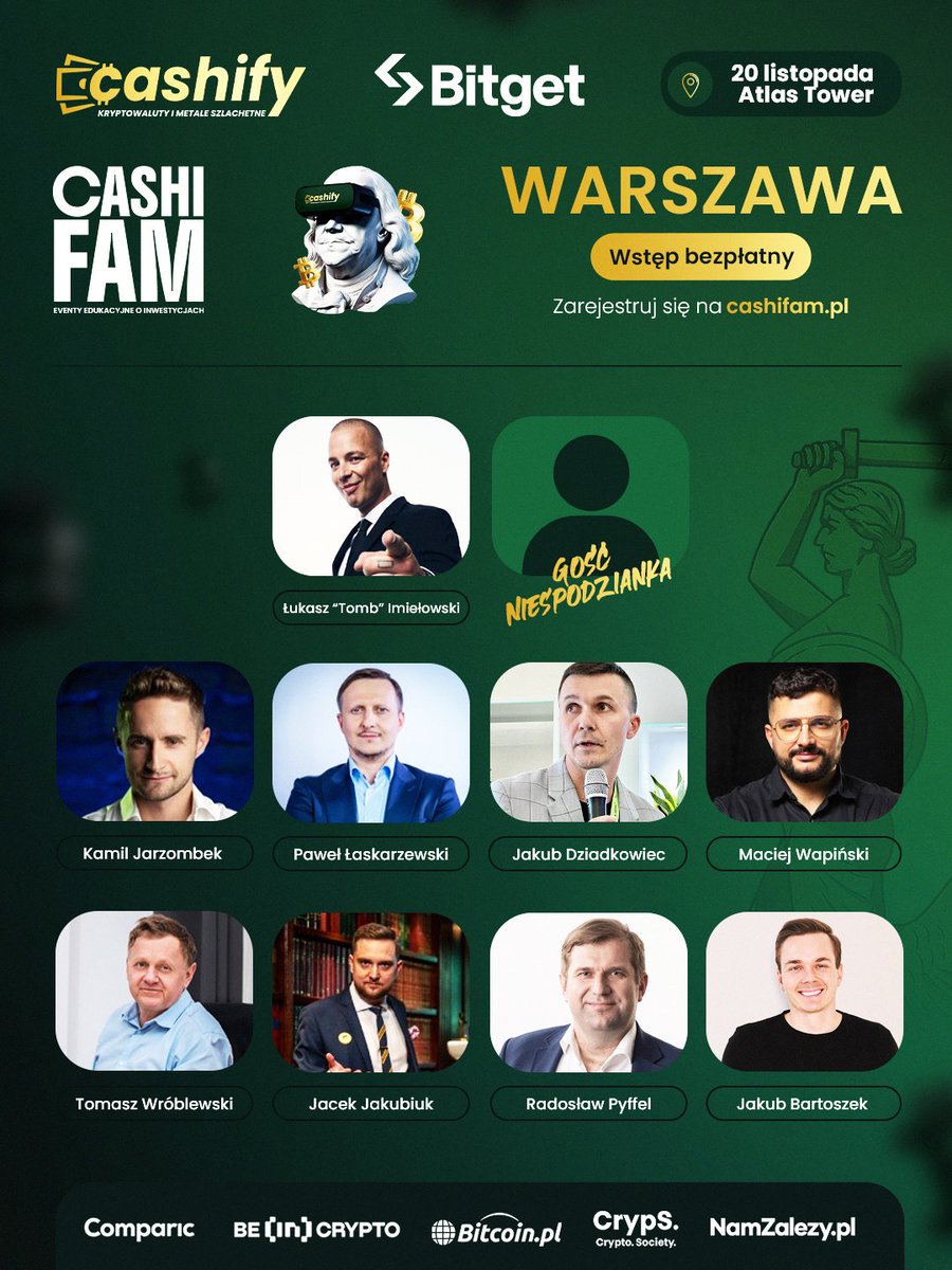 Warszawa, wjeżdżamy na grubo! 😎🔥

Finał całej trasy Cashifam zasługuje na wyjątkową obsadę. Dlatego stanęliśmy na... rzęsach, żeby dowieźć prelegentów godnych największych konferencji. Nawet nie próbuj udowadniać, że się nie udało. Zoba to: 

1️⃣ King Tomb - "Krypto to nowa