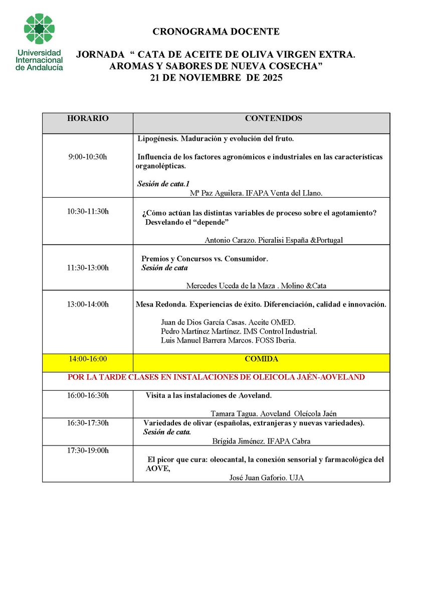 Date prisa y apúntate a #catar este próximo viernes los nuevos #AOVEs de esta campaña en una Jornada de la #UNIA en #Baeza unia.es/cata-aceite