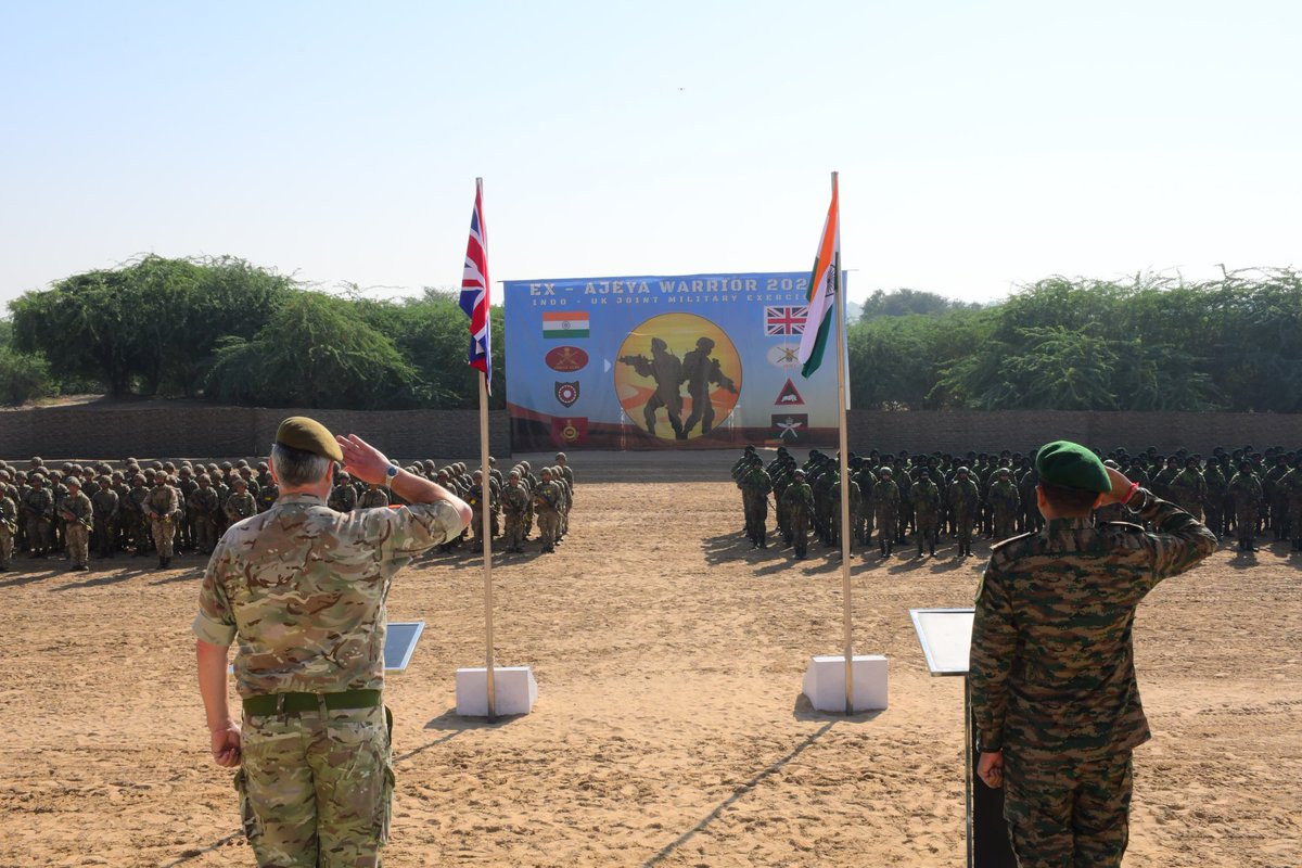 adgpi's tweet image. Exercise #AJEYAWARRIOR 2025 🇮🇳 🤝 🇬🇧 

The opening ceremony of the 8th edition of the biennial joint military Exercise AJEYA WARRIOR between the #IndianArmy and the #BritishArmy was held at the Mahajan Field Firing Ranges, Rajasthan. The exercise is scheduled from 17 to 30…