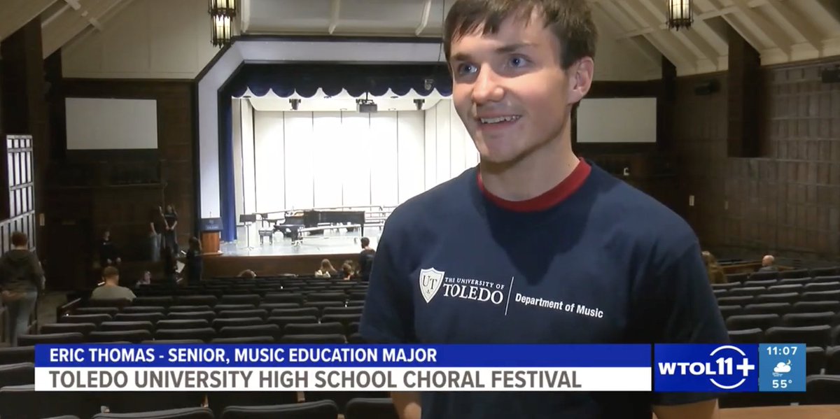 UToledoJHCASE's tweet photo. UToledo Music students love the unique performance opportunities they get only at The University of Toledo! Eric Thomas, a UToledo senior, talks about his experience at this past weekend's choral festival in which UToledo music students and area high school students had the chance to work together under the baton of guest clinician, Dr. Jo-Michael Schiebe. See the story "WTOL 11: University of Toledo High School Choral Festival" on WTOL-TV.
#UToledoMusic #UToledoJHCASE