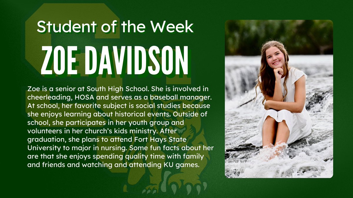 Congratulations to SHS Student of the Week, Zoe Davidson! #cougarpride