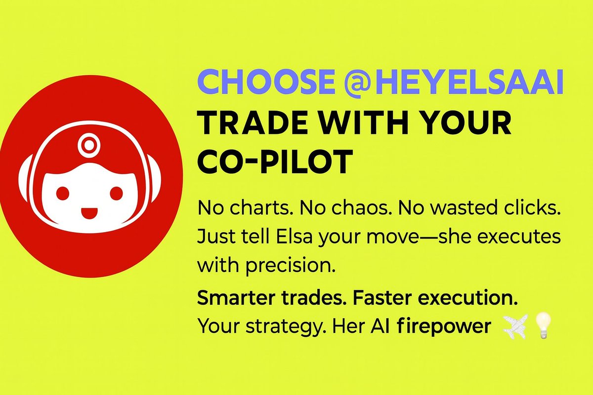 Dropoom's tweet photo. 🚀 Trade With Your Co-Pilot 

[......@HeyElsaAI]

No charts. No chaos. No extra clicks.
Just tell Elsa your move — she executes with precision.

Smarter trades. Faster execution.
Your strategy. Her AI firepower.

Trade like you’ve got an AI in the cockpit.
@wallchain ✈️ https://t.co/KwUVXcFxid