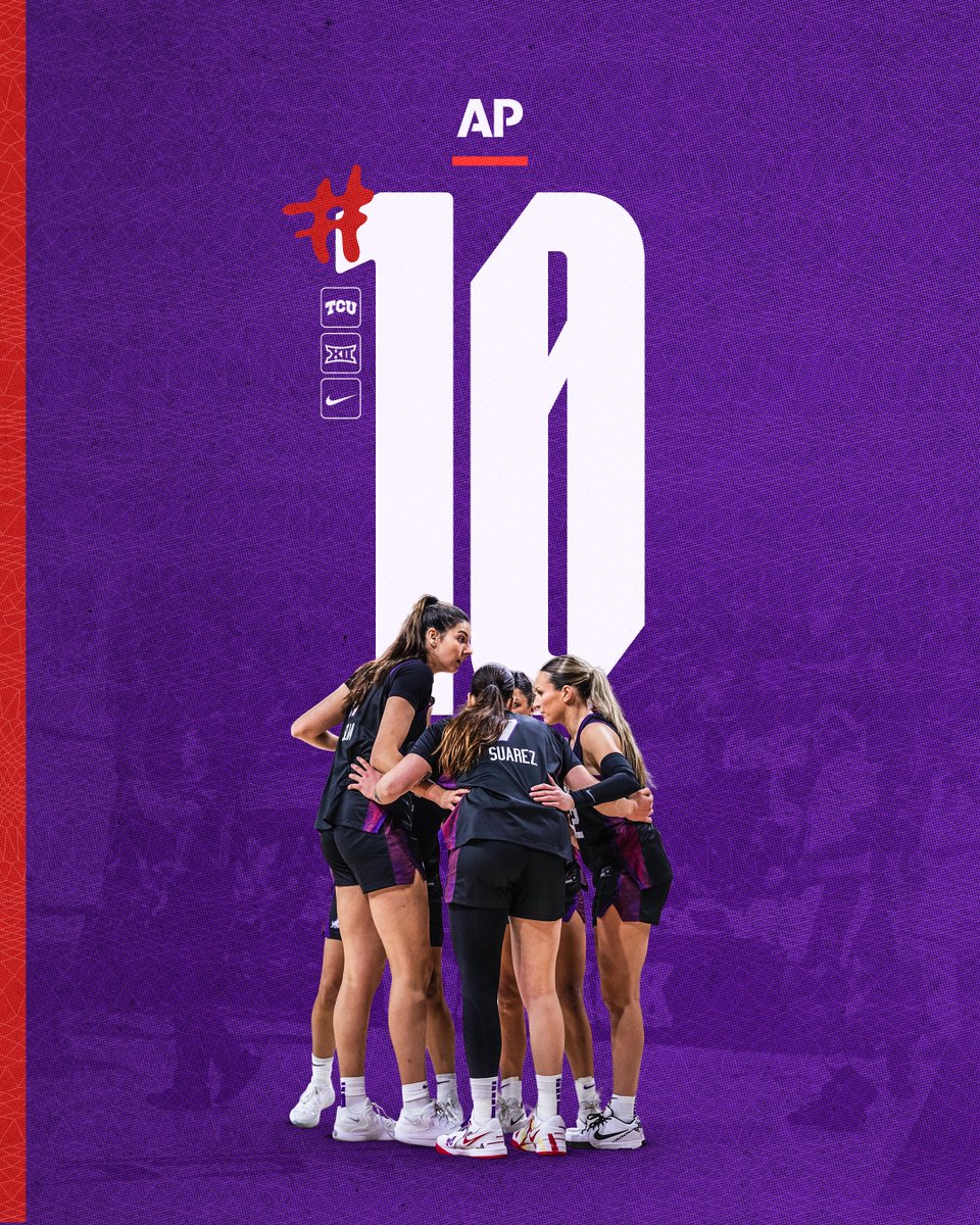 tcuwbb's tweet image. Back in the top-10 📈

The earliest AP Top 10 ranking in program history!

#GoFrogs