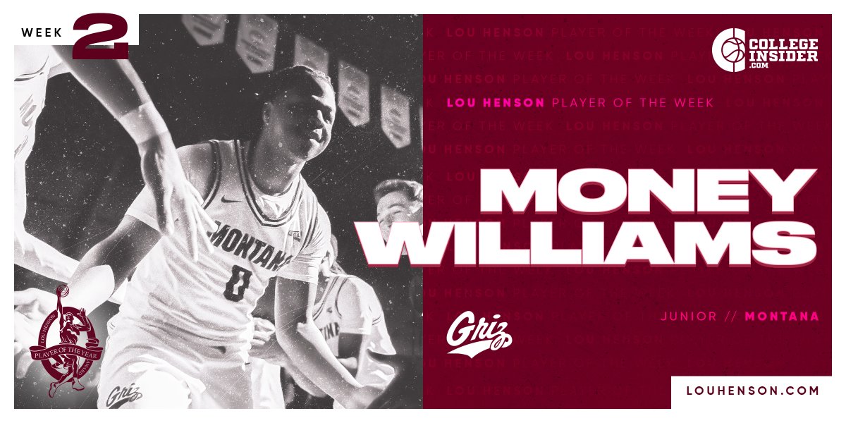 collegeinsider's tweet photo. BOSTON, MA -- Money Williams has been named the Lou Henson award National Player of the Week. https://t.co/6klDAggW6F
 
The 2026 Lou Henson award will be announced in Indianapolis, site of the div. I men’s basketball championship.
 
AWARD WEBSITE: https://t.co/nTLdGtgeZU https://t.co/43ENZMcZWF