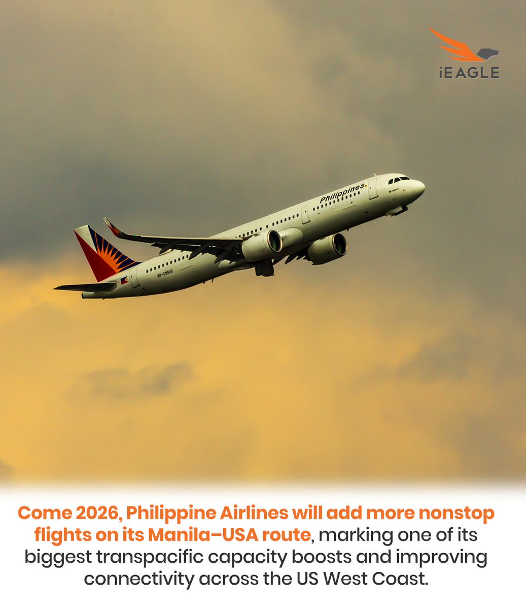 iEagleInc's tweet photo. #PhilippineAirlines is adding more #nonstopflights between #Manila and #LosAngeles starting June 2026. The airline recently announced that its Manila to #Seattle service will increase from three to five weekly flights starting Nov 25, 2025. #USA #TravelUpdate https://t.co/PIuevkbCJR