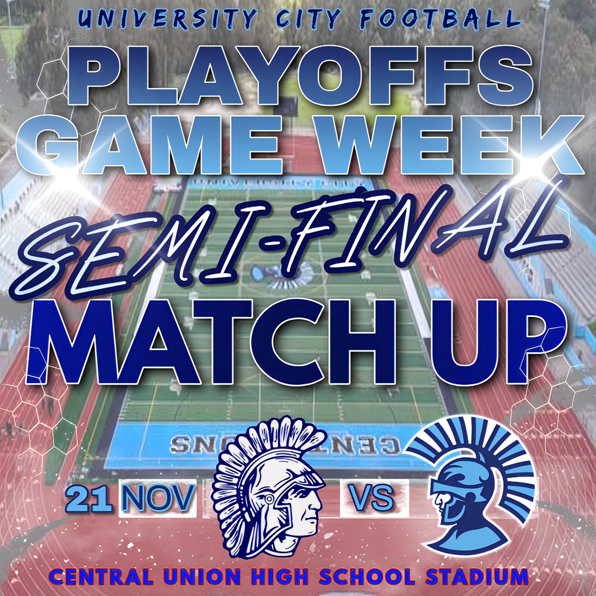With our quarter-final win vs Madison. Your Centurions will now travel to El Centro and face the Central Union Spartans in the semi-finals Friday night. We're one step closer to the CIF Championship game. If you can, come out and support! #UCityFootball #TheU 🙌🏼