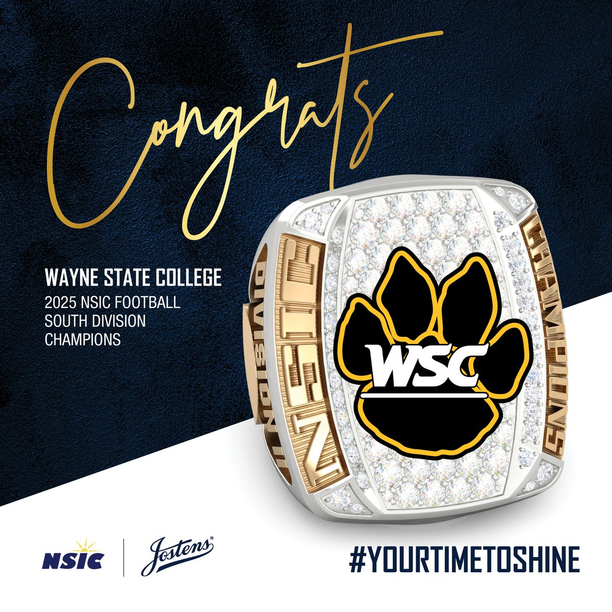 NorthernSunConf's tweet image. Along with our partner @Jostens we would like to congratulate @WayneStFootball on winning a share of the 2025 NSIC Football South Division title this season! #NSICFB #YourTimeToShine #NSICPartners