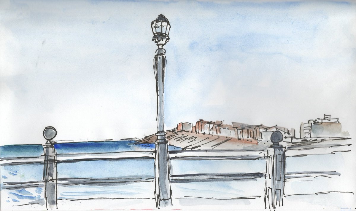 kathie_nissan's tweet image. Worthing seafront from the pier. #Worthing #pier #seaside #Sussex #art #watercolour