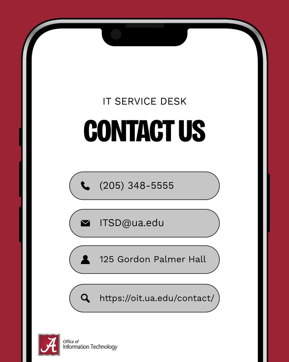 OITatUA's tweet image. If you are having any issues contact the OIT Help Desk