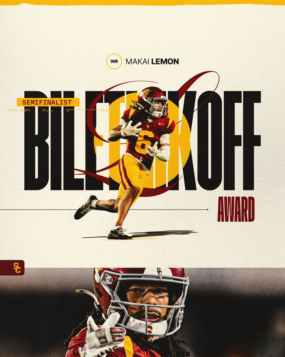 uscfb's tweet image. on another level 😤‼️🍋

@getabagkai has been named a Biletnikoff Semifinalist
