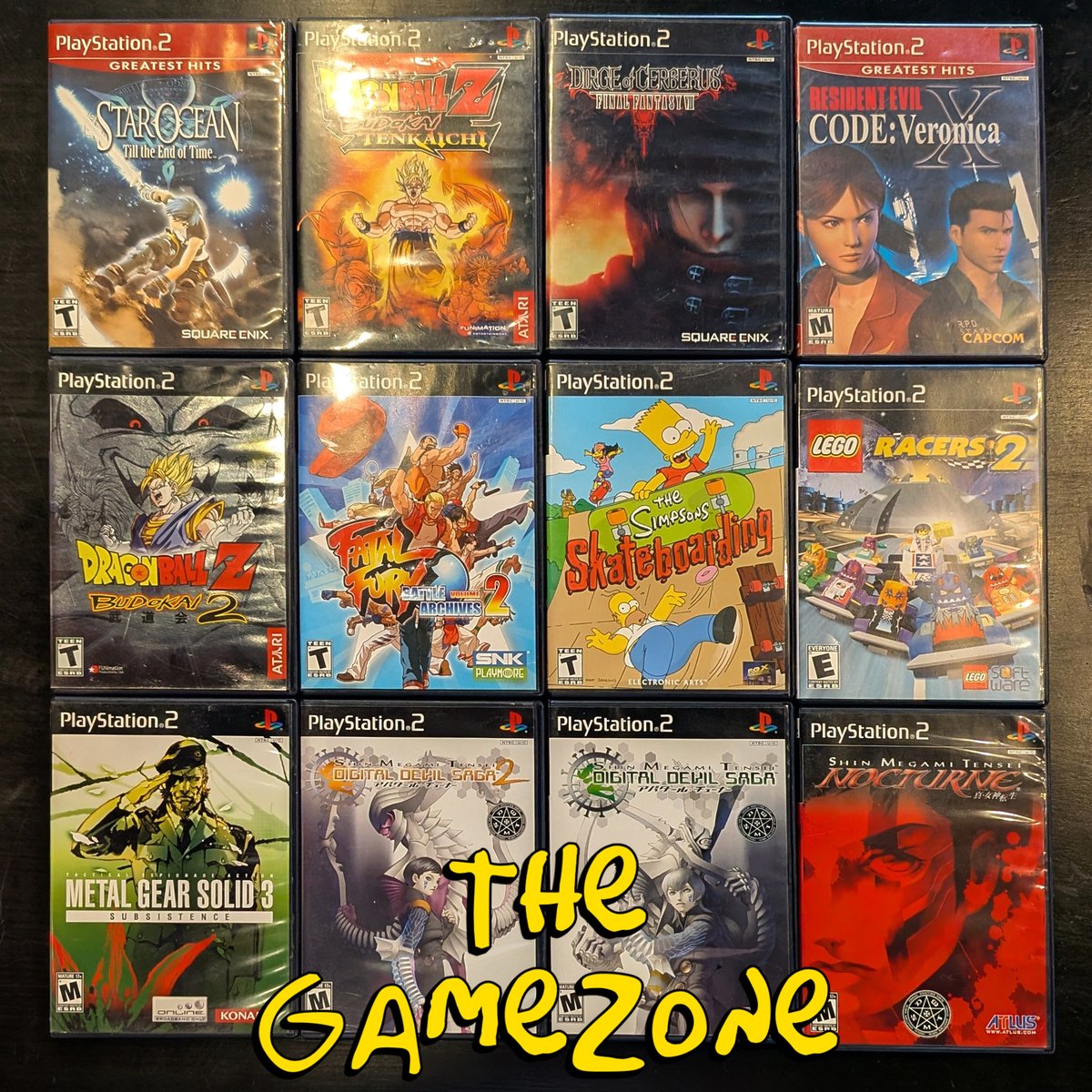 TheGameZoneGZ's tweet image. TJI! #StarOceanTillTheEndOfTime #DragonBallZBudokaiTenkaichi #DirgeOfCerberus #ResidentEvilCodeVeronicaX #DragonBallZBudokai2 #FatalFuryBattleArchives2 #TheSimpsonsSkateboarding #LegoRacers2 #MetalGearSolid3Subsistence #DigitalDevilSaga #TheGameZone #HillsdaleNJ