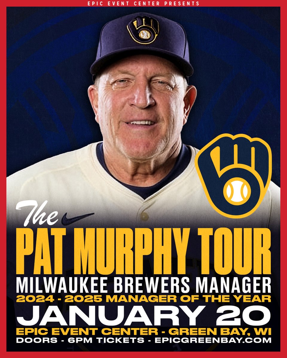 EPICGreenBay's tweet photo. 🔥 JUST ANNOUNCED — THE PAT MURPHY TOUR! 🔥
Brewers fans: your Manager of the Year is coming to EPIC on 1/20 for a seated night of stories and Q&amp;A. VIP option includes a photo + autograph!
🎟️ Tickets on sale 1/26 at 10am — true fans won’t want to wait.

#PatMurphy #Brewers https://t.co/ByzdtaMq4u