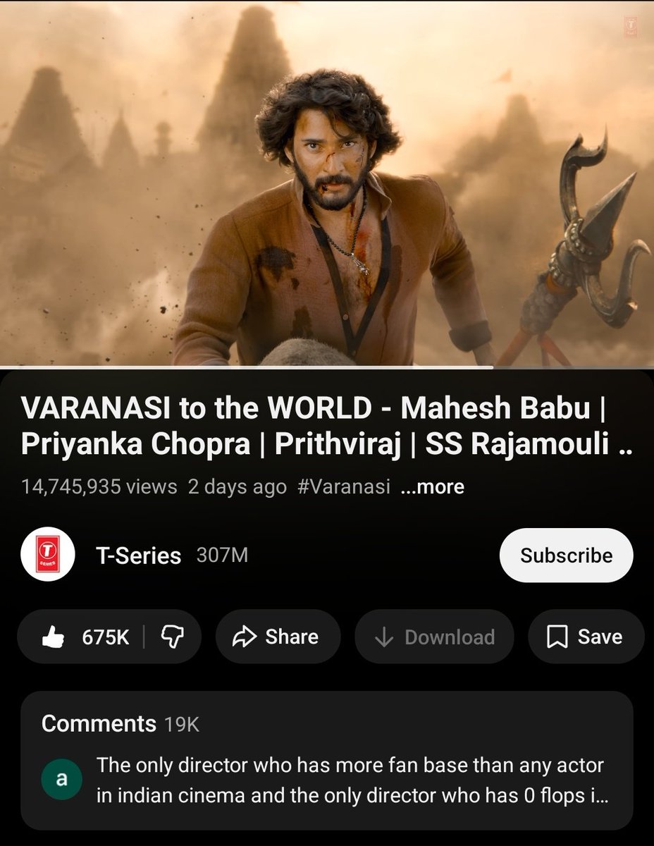 UrsHemanthKiara's tweet image. Massive 100K+ Likes On Day2 for #Varanasi Title Glimpse 🔥 

Day1 - 575K 🔥
Day2 - 100K 🔥

Total 2 Days Likes - 675K ,  14.74M Views 

Already Most Liked Glimpse among Upcoming Films 🔥

youtu.be/DMD2uthghWE?si…

@urstrulyMahesh #GlobeTrotter