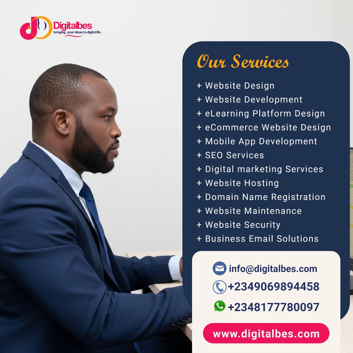 digitalbesltd's tweet image. 🚀 Your Vision, Our Digital Craftsmanship! 🚀

Struggling to find a reliable Website Designer in Lagos? 

We specializes in professional web design and development that brings your ideas to life.

💻 digitalbes.com/our-services/

#WebsiteDesign #WebDesign #WebsiteDesignerInLagos
