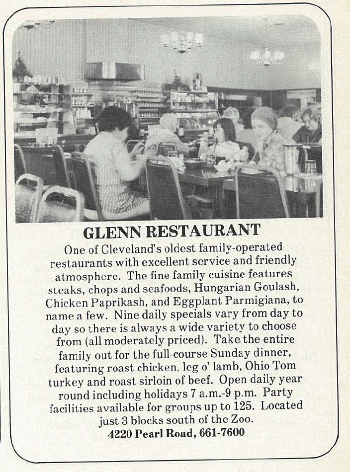 Glenn Restaurant. 4220 Pearl Rd. Source: <a href="/Cleveland_PL/">Cleveland Public Library</a>  July, 1977 <a href="/ClevelandMag/">Cleveland Magazine</a>